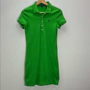 Ralph Lauren Knit Polo Dress Cotton Lime Green Blue Pony Womens Small Preppy